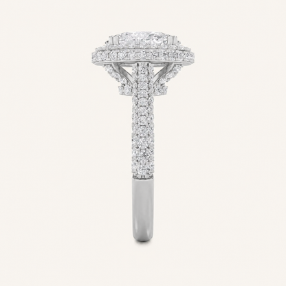 3CT Oval Cut Lab Grown Diamond Halo Side Stone Ring