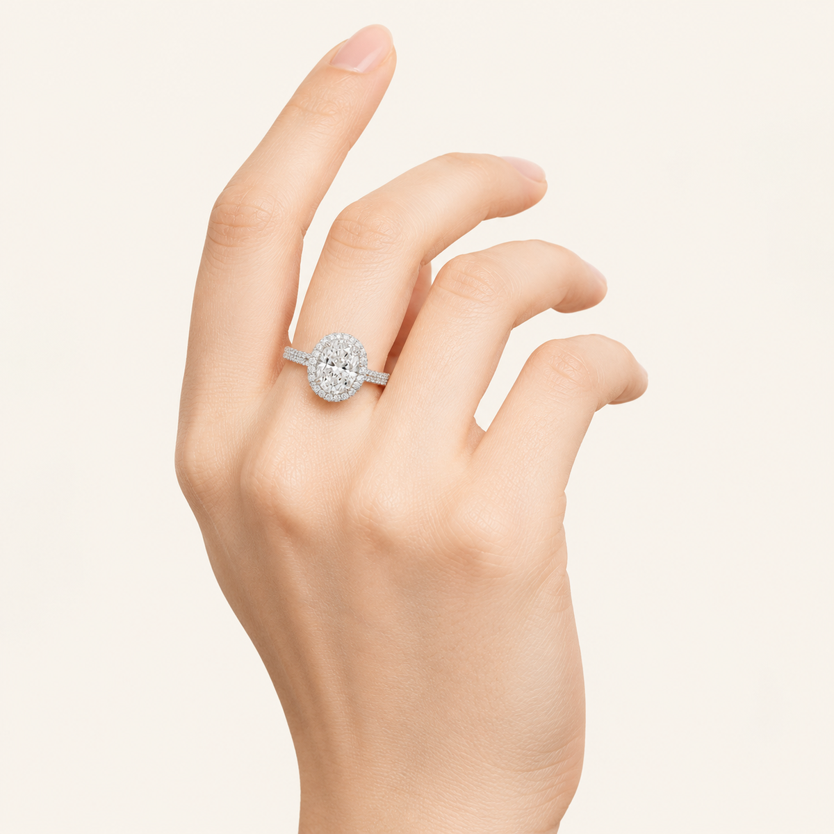 3CT Oval Cut Lab Grown Diamond Halo Side Stone Ring