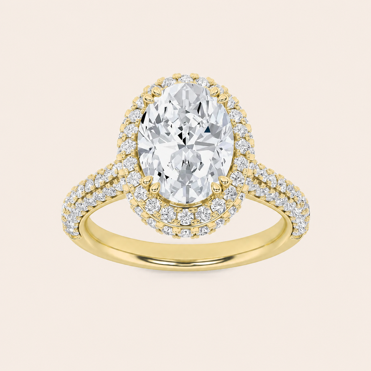 3CT Oval Cut Lab Grown Diamond Halo Side Stone Ring