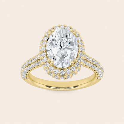 3CT Oval Cut Lab Grown Diamond Halo Side Stone Ring