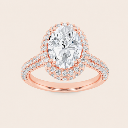 3CT Oval Cut Lab Grown Diamond Halo Side Stone Ring
