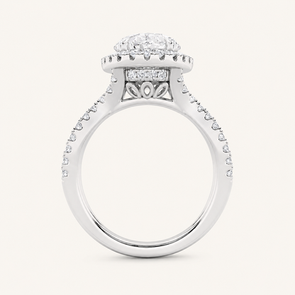 4CT Oval Cut Lab Grown Diamond Halo Side Stone Ring