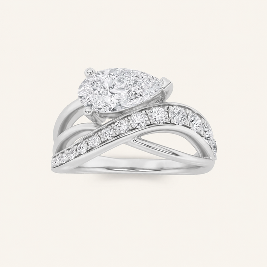 2CT Pear Cut Lab Grown Diamond Side Stone Ring