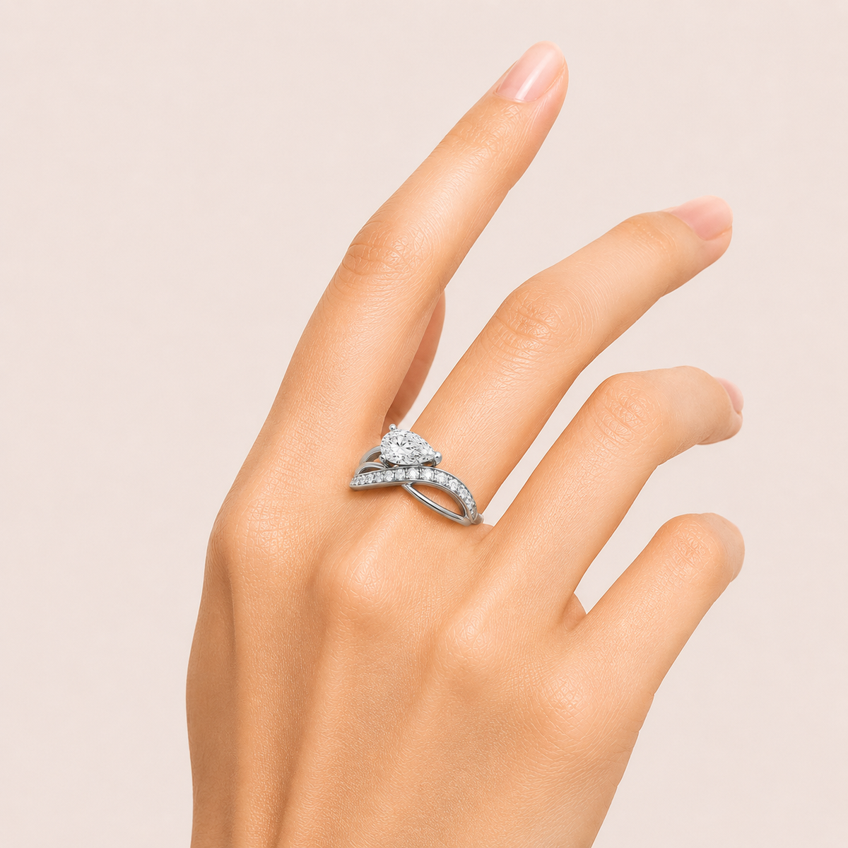 2CT Pear Cut Lab Grown Diamond Side Stone Ring