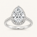 3CT Pear Cut Lab Grown Diamond Halo Side Stone Ring