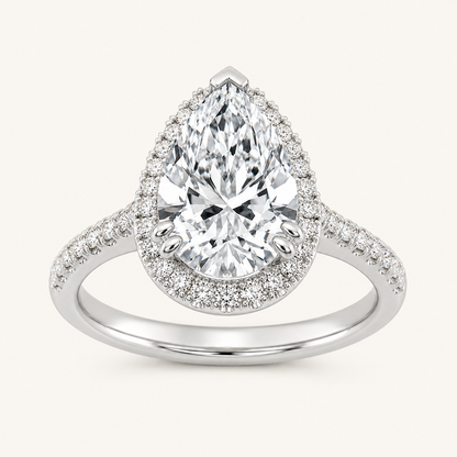 3CT Pear Cut Lab Grown Diamond Halo Side Stone Ring