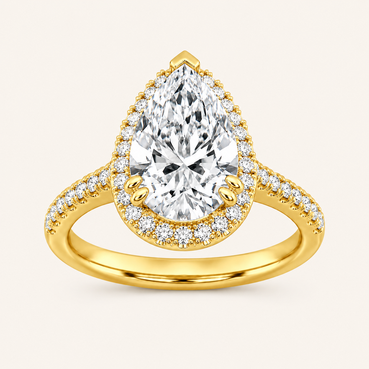 3CT Pear Cut Lab Grown Diamond Halo Side Stone Ring