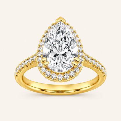 3CT Pear Cut Lab Grown Diamond Halo Side Stone Ring