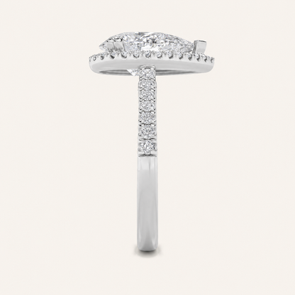 3CT Pear Cut Lab Grown Diamond Halo Side Stone Ring
