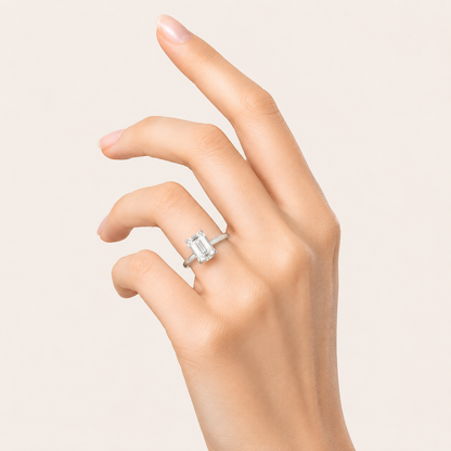 1CT Emerald Cut Lab Grown Diamond Hidden Halo Ring