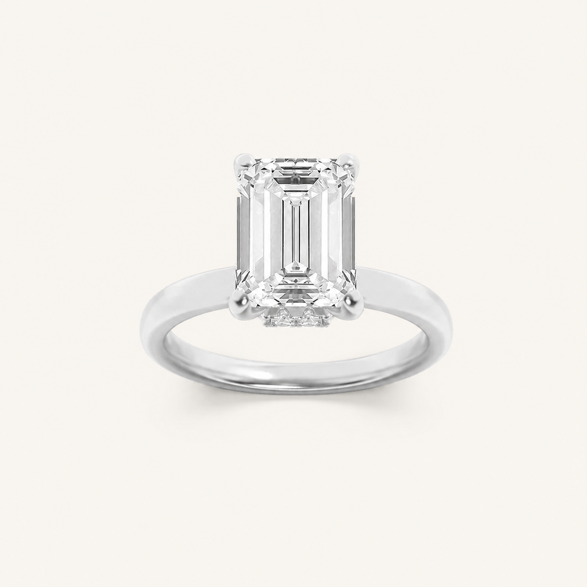 1CT Emerald Cut Lab Grown Diamond Hidden Halo Ring