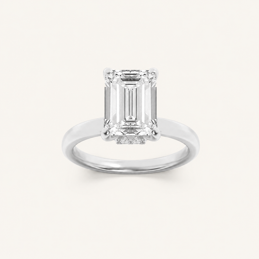 1CT Emerald Cut Lab Grown Diamond Hidden Halo Ring