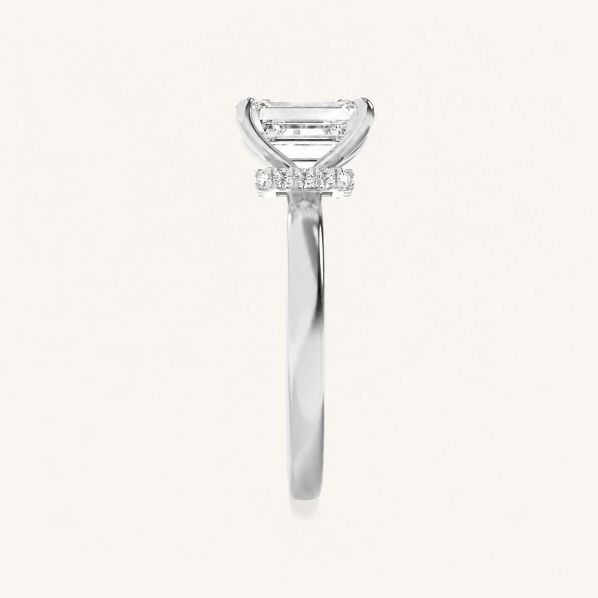 1CT Emerald Cut Lab Grown Diamond Hidden Halo Ring