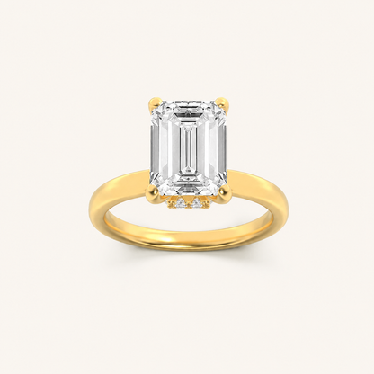 1CT Emerald Cut Lab Grown Diamond Hidden Halo Ring