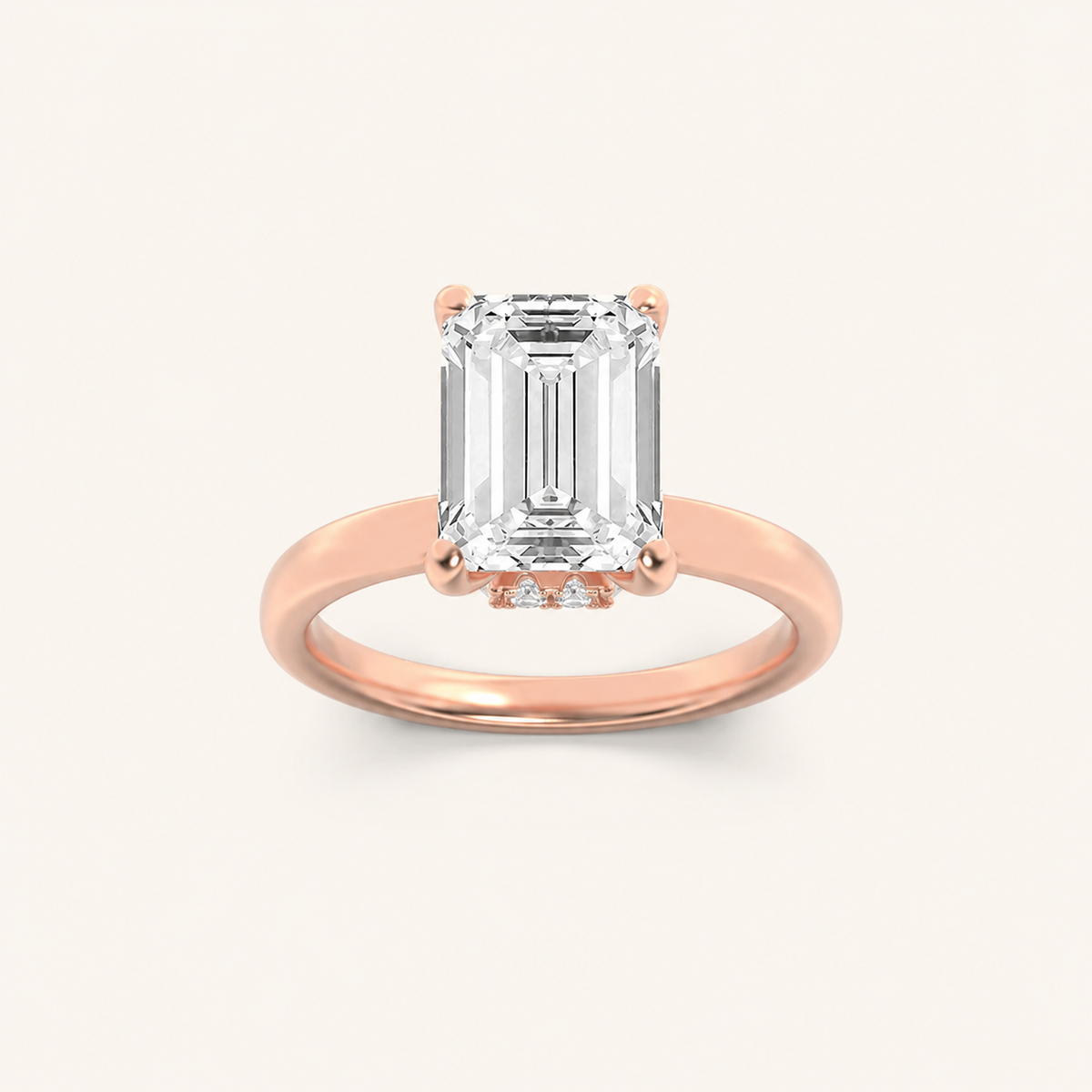 1CT Emerald Cut Lab Grown Diamond Hidden Halo Ring