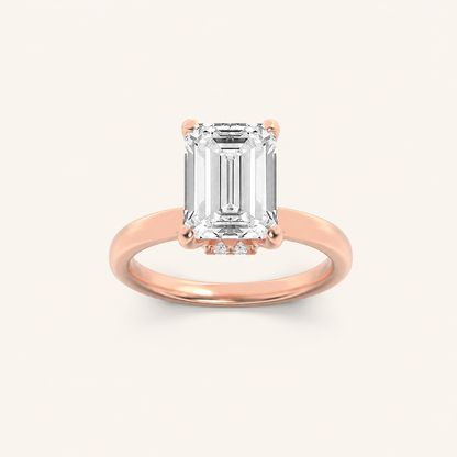 1CT Emerald Cut Lab Grown Diamond Hidden Halo Ring