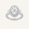 3CT Oval Cut Lab Grown Diamond Three Stone Halo Ring