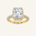 3CT Radiant Cut Lab Grown Diamond Halo Side Stone Ring