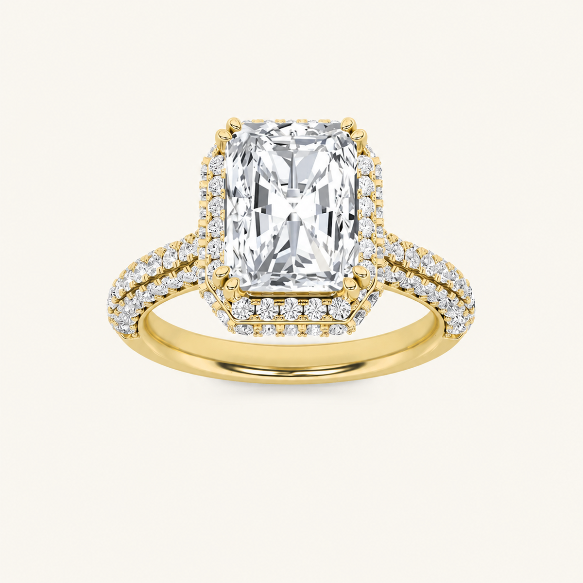 3CT Radiant Cut Lab Grown Diamond Halo Side Stone Ring