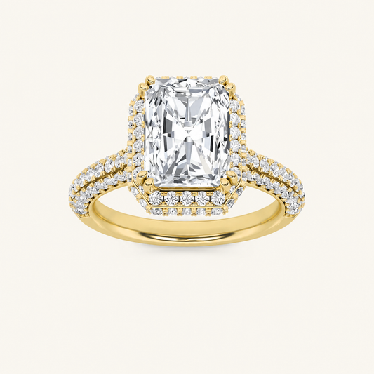 3CT Radiant Cut Lab Grown Diamond Halo Side Stone Ring