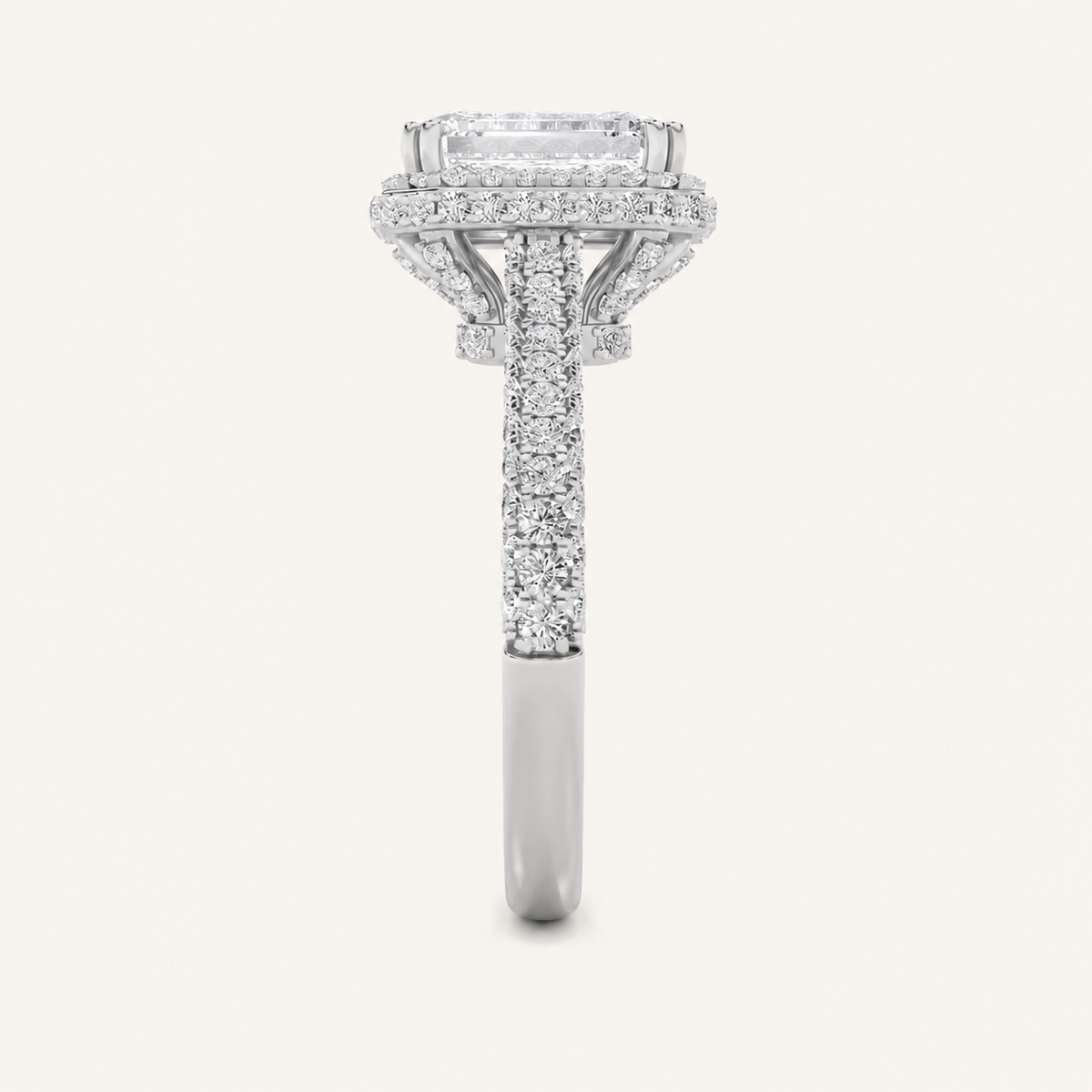 3CT Radiant Cut Lab Grown Diamond Halo Side Stone Ring