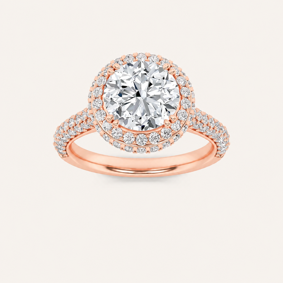 3CT Round Cut Lab Grown Diamond Halo Side Stone Ring
