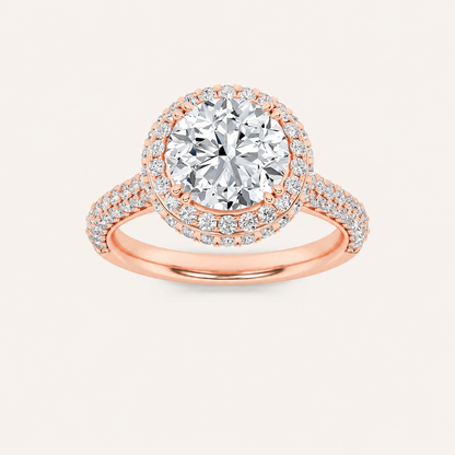 3CT Round Cut Lab Grown Diamond Halo Side Stone Ring