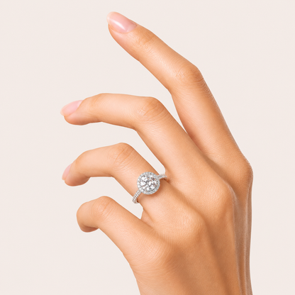 3CT Round Cut Lab Grown Diamond Halo Side Stone Ring