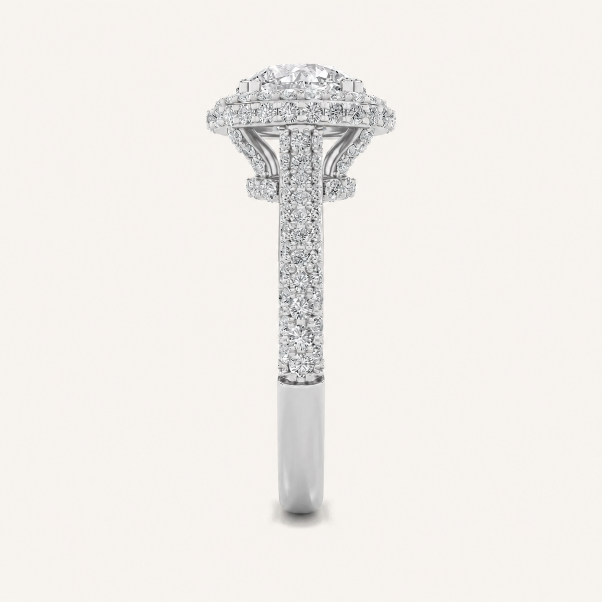 3CT Round Cut Lab Grown Diamond Halo Side Stone Ring