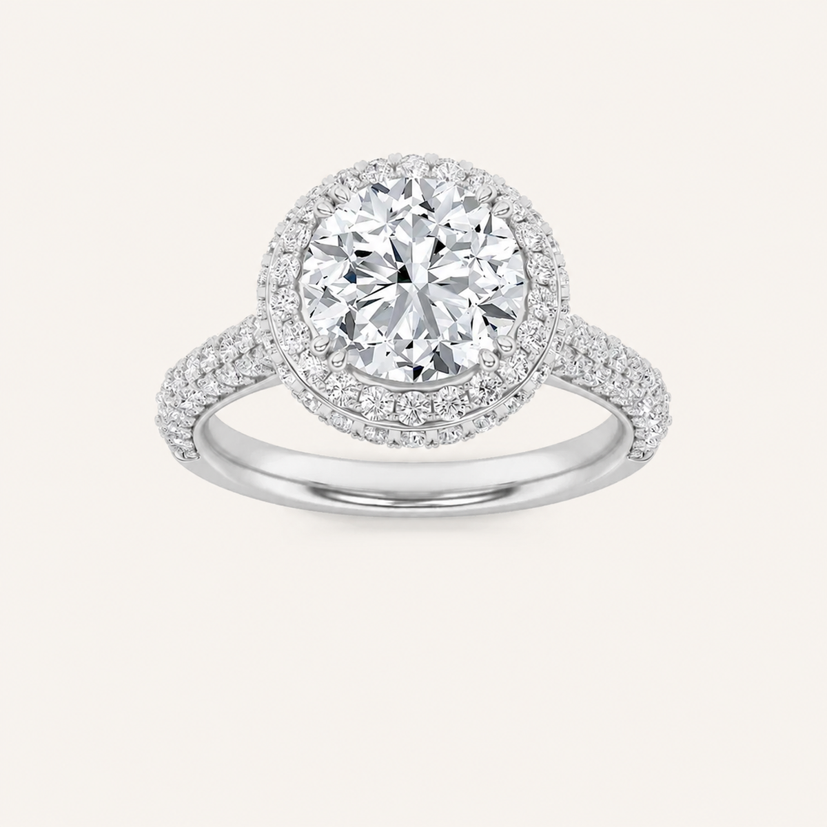 3CT Round Cut Lab Grown Diamond Halo Side Stone Ring