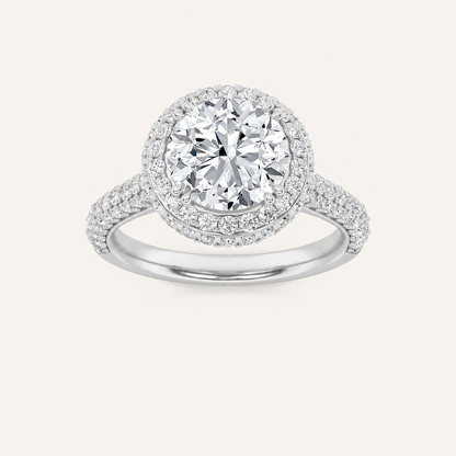 3CT Round Cut Lab Grown Diamond Halo Side Stone Ring