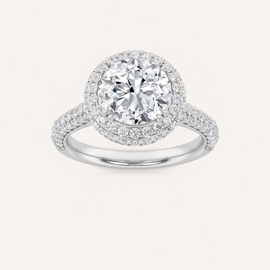 3CT Round Cut Lab Grown Diamond Halo Side Stone Ring