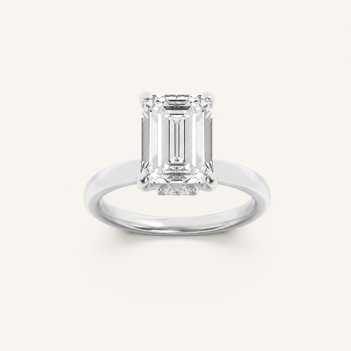 2CT Emerald Cut Lab Grown Diamond Hidden Halo Ring