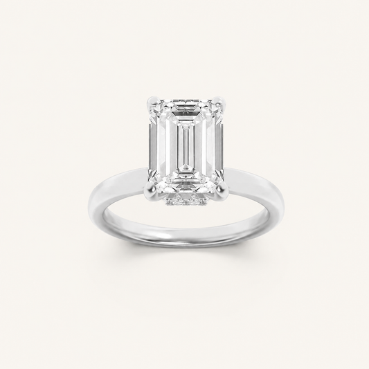 2CT Emerald Cut Lab Grown Diamond Hidden Halo Ring