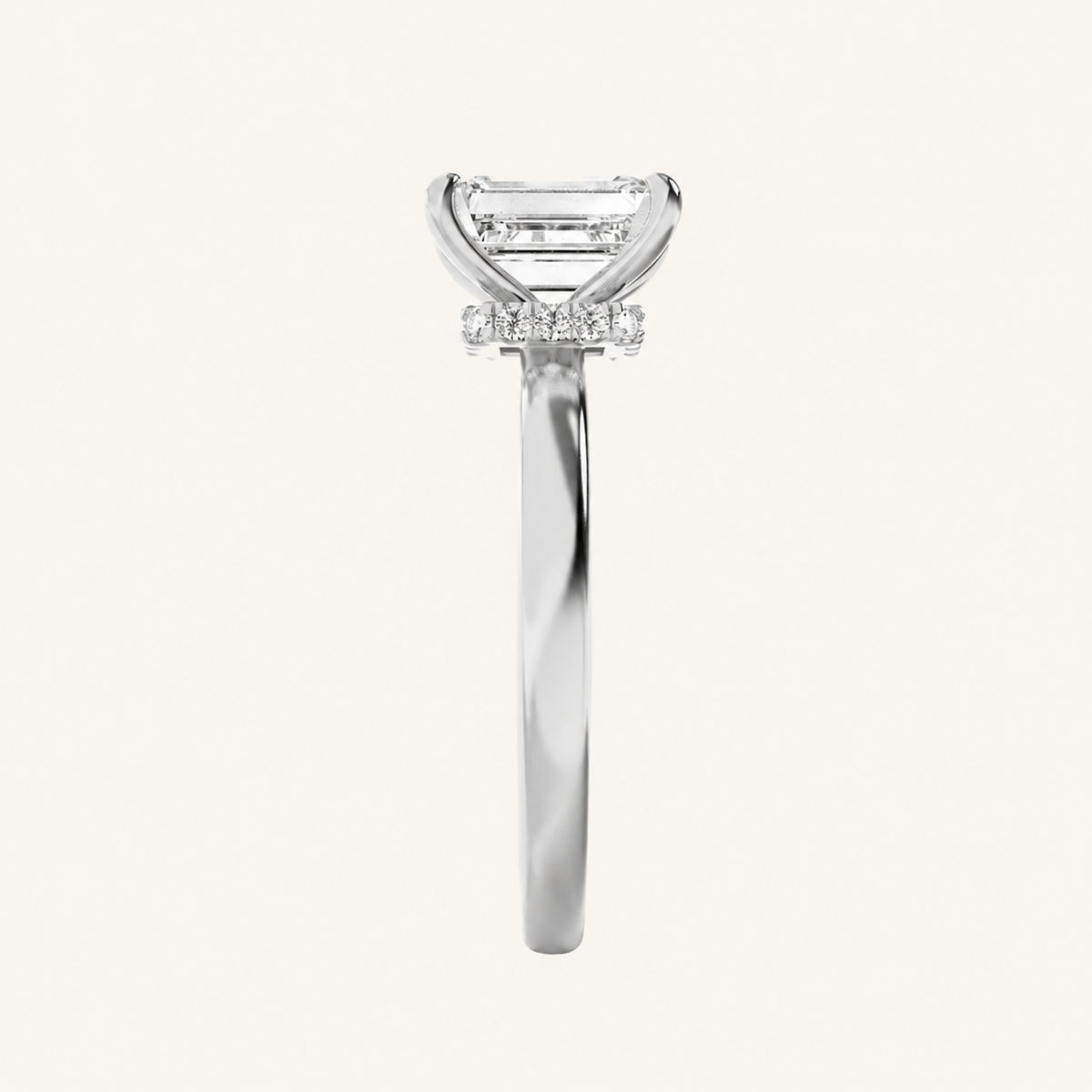 2CT Emerald Cut Lab Grown Diamond Hidden Halo Ring
