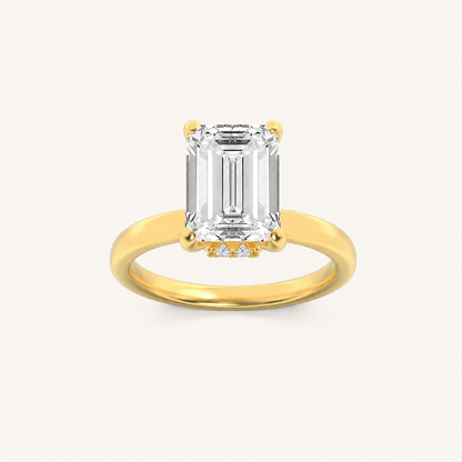 2CT Emerald Cut Lab Grown Diamond Hidden Halo Ring