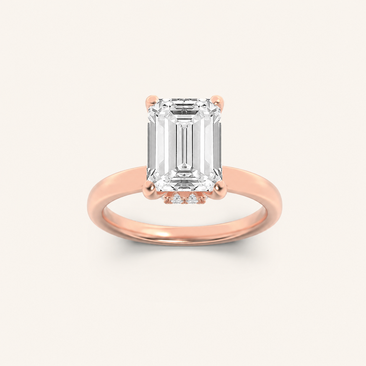 2CT Emerald Cut Lab Grown Diamond Hidden Halo Ring