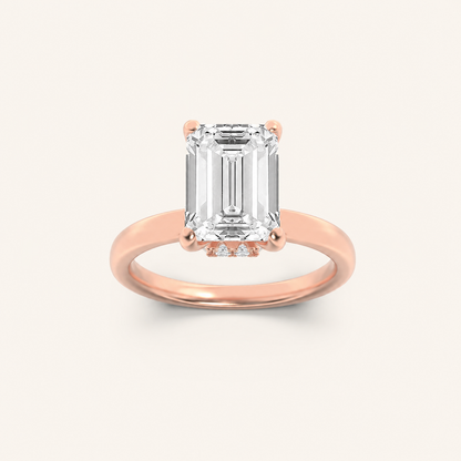 2CT Emerald Cut Lab Grown Diamond Hidden Halo Ring