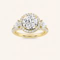 3CT Round Cut Lab Grown Diamond Three Stone Bold Halo Ring