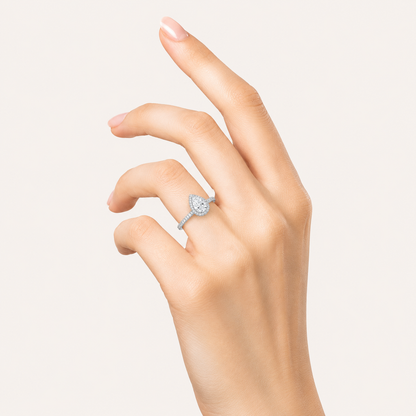 3CT Pear Cut Lab Grown Diamond Halo Side Stone Ring