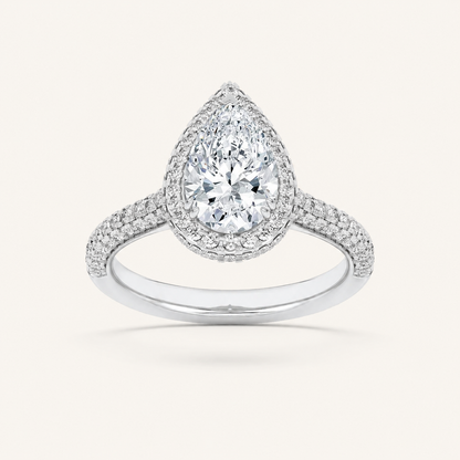 3CT Pear Cut Lab Grown Diamond Halo Side Stone Ring