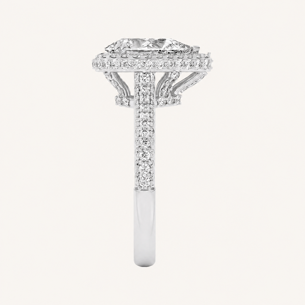 3CT Pear Cut Lab Grown Diamond Halo Side Stone Ring