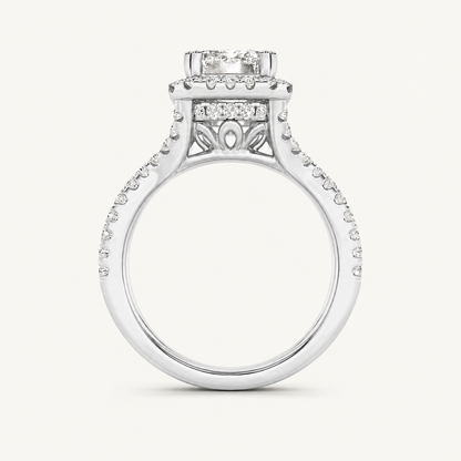 4CT Emerald Cut Lab Grown Diamond Split Shank Halo Side Stone Ring