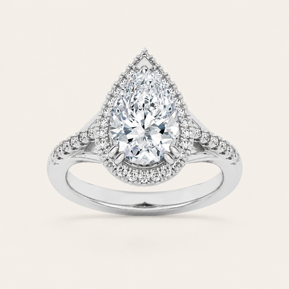 3CT Pear Cut Lab Grown Diamond Halo Side Stone Ring