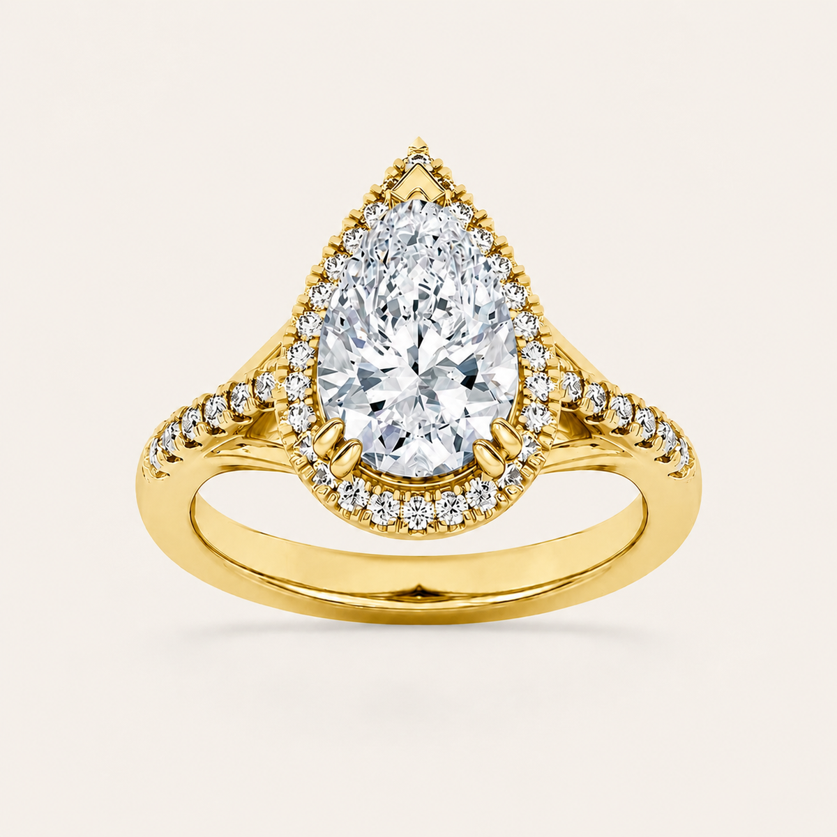 3CT Pear Cut Lab Grown Diamond Halo Side Stone Ring