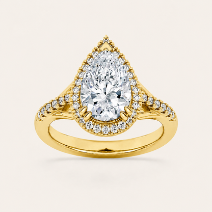3CT Pear Cut Lab Grown Diamond Halo Side Stone Ring