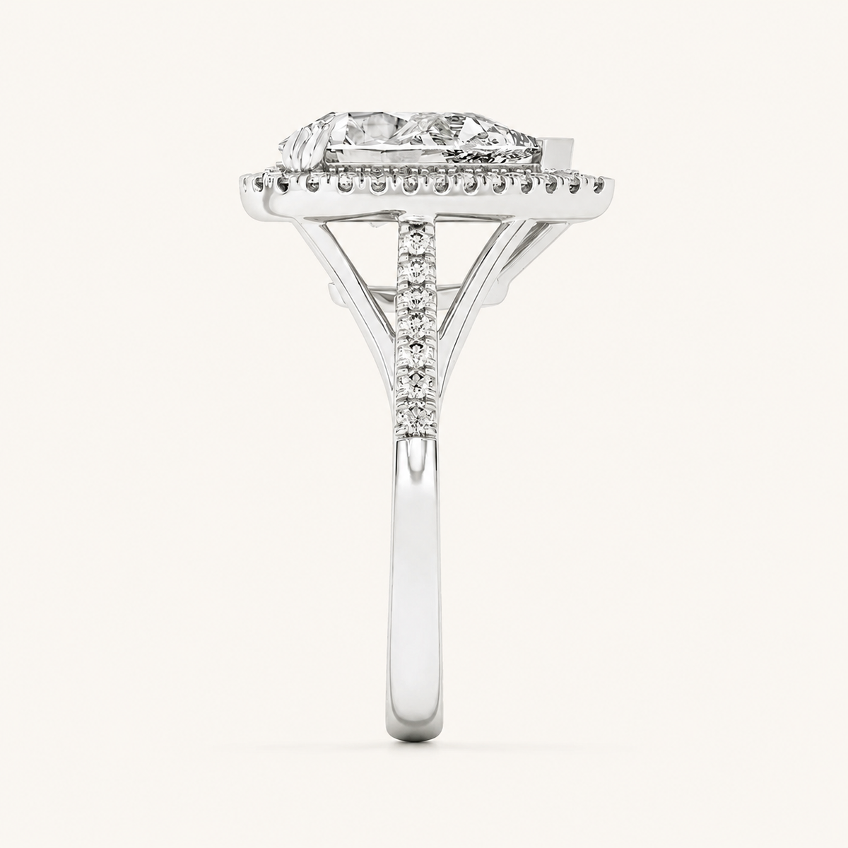 3CT Pear Cut Lab Grown Diamond Halo Side Stone Ring