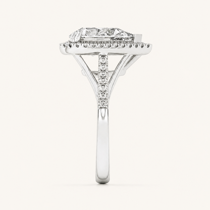 3CT Pear Cut Lab Grown Diamond Halo Side Stone Ring