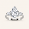 3CT Pear Cut Lab Grown Diamond Three Stone Side Stone Ring