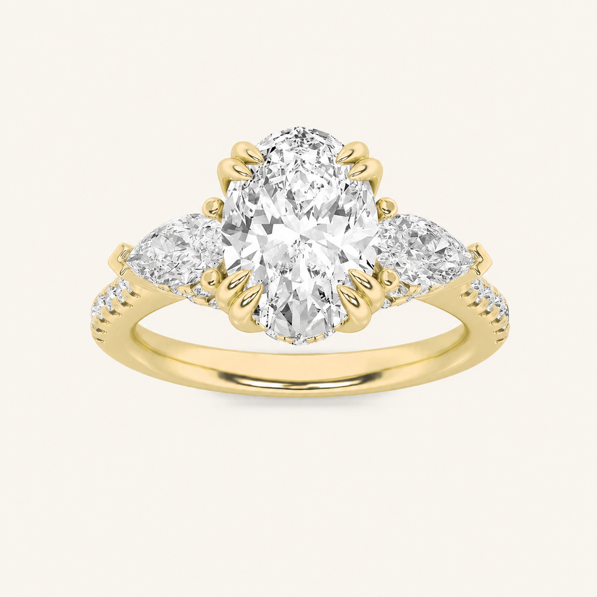 3CT Oval Cut Lab Grown Diamond Three Stone Side Stone Ring